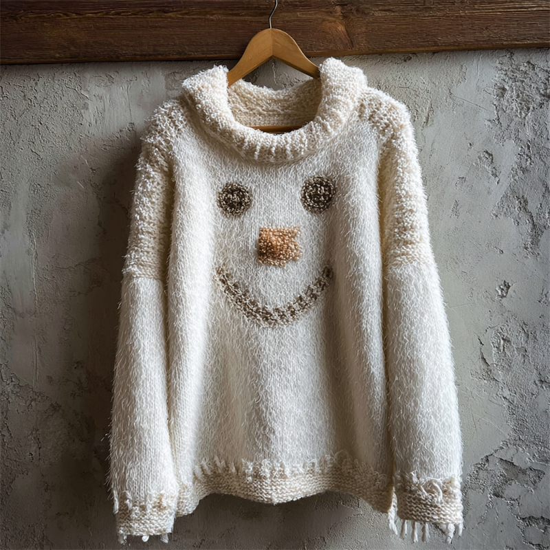 Lovely Snowman Face Cozy Fuzzy Knit Sweater