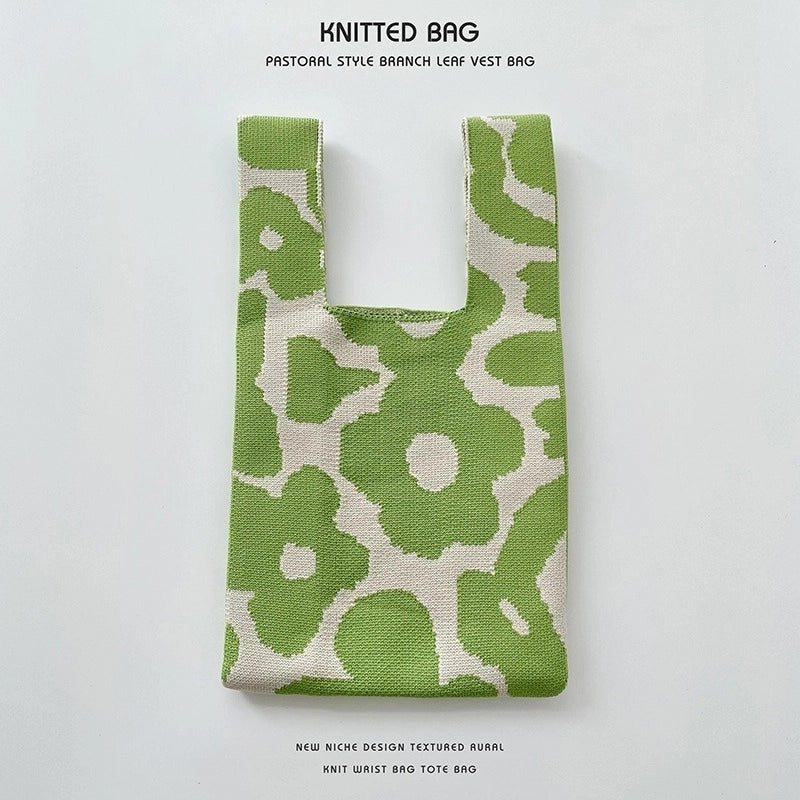 Women’s Medium Knit Letter Flower Cute Vintage Style Square Open Handbag