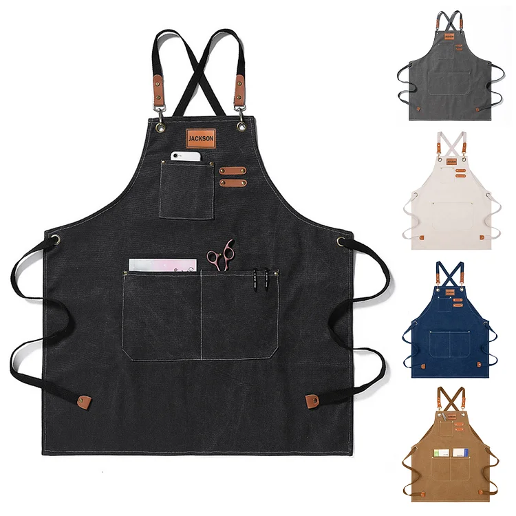 Personalized Name Apron with Pockets - Custom Name Kitchen Aprons for Women Adjustable Neck and Waist for Baking Cooking BBQ Gardening Gifts