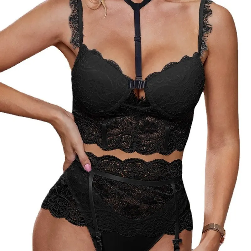 Churchf Hot Sexy Lingerie Sexy Three-Point Lace Sex Girl Hollow Hanging Neck Perspective