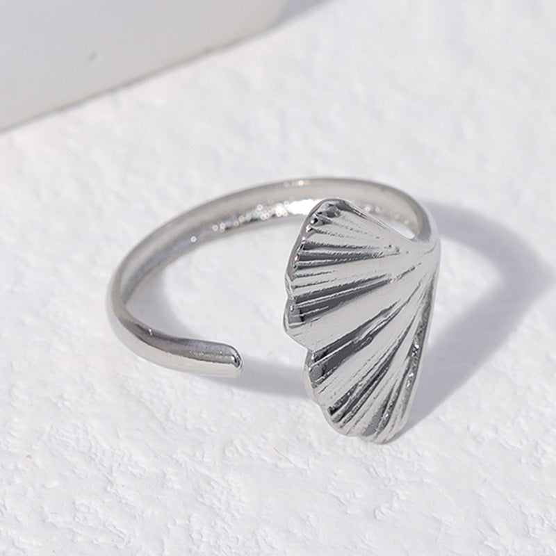 Women Minimalist Stripe Ellipse Leaf Stainless Steel Rings