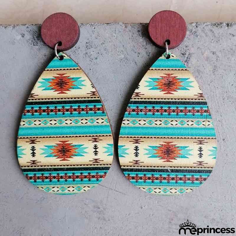 Geometric Wood Teardrop Earrings