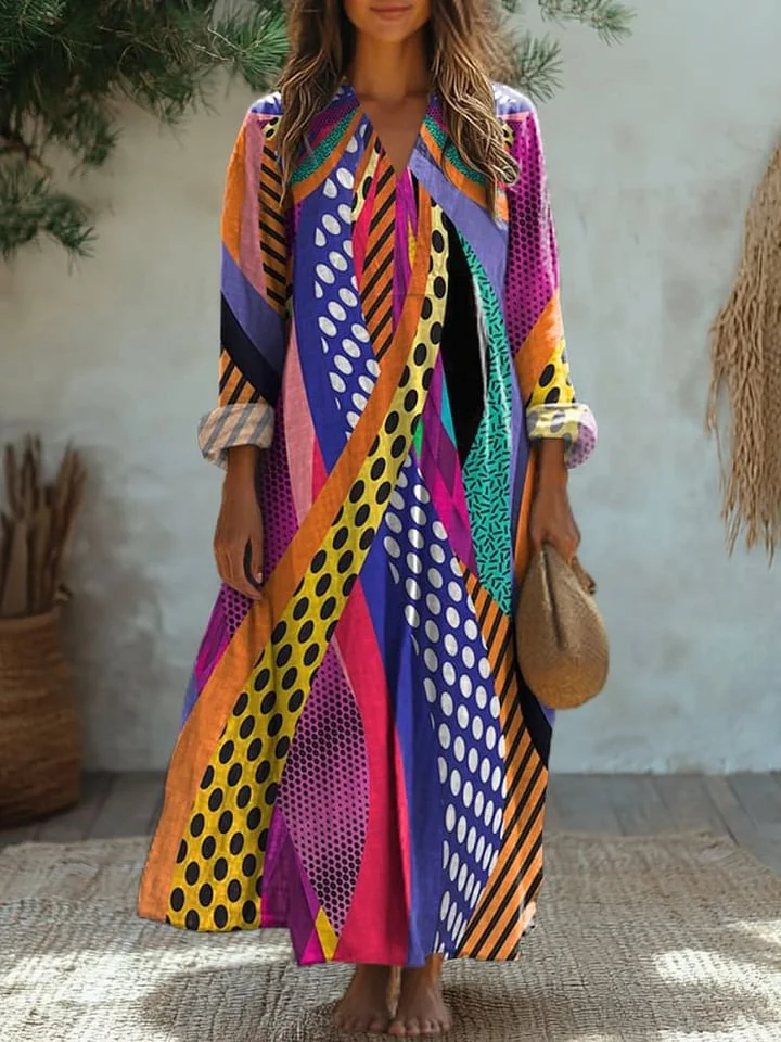 Abstract Geometric Pattern Printed Women's Flowy Dress