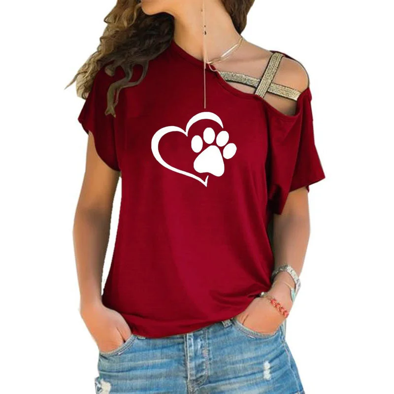 Crossed Irregular Love Footprint T-Shirt