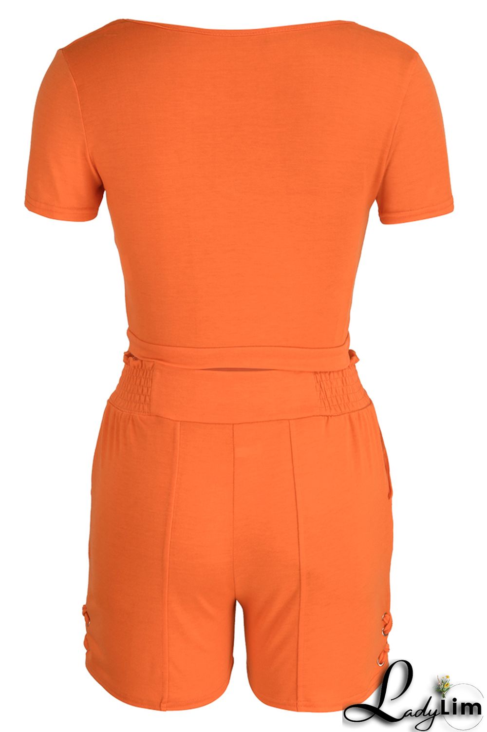 Black Fashion Casual Solid Bandage V Neck Short Sleeve Two Pieces