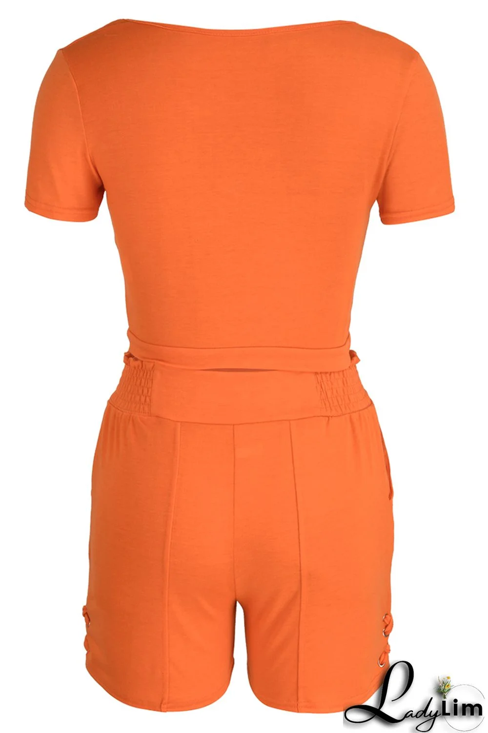 Black Fashion Casual Solid Bandage V Neck Short Sleeve Two Pieces