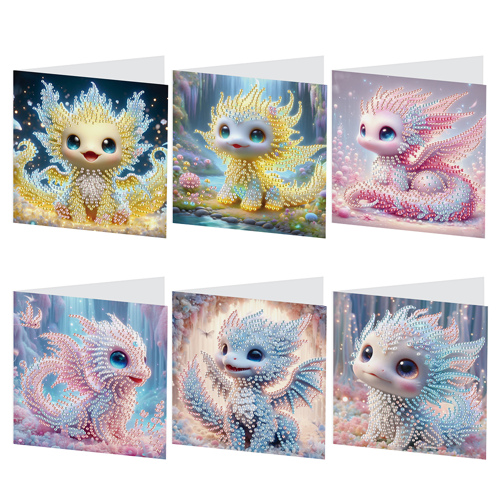 6pcs Diamond Painting Greeting Cards DIY Diamond Art Cards Arts Crafts (Dragon)