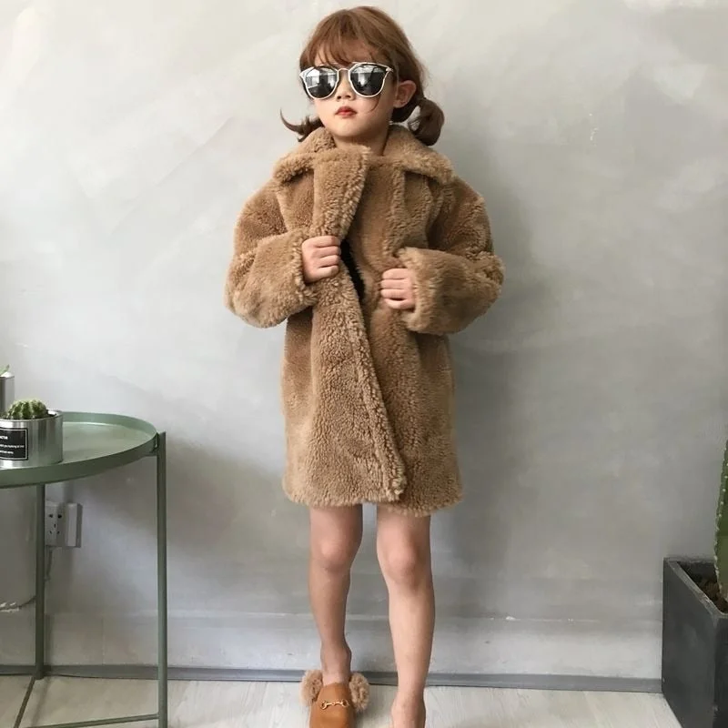 Fashion Baby Girl Winter Jacket Fur Thick Toddler Child Warm Sheep Like Coat Wool Baby Outwear High Quality Girl Clothes 2-14Y