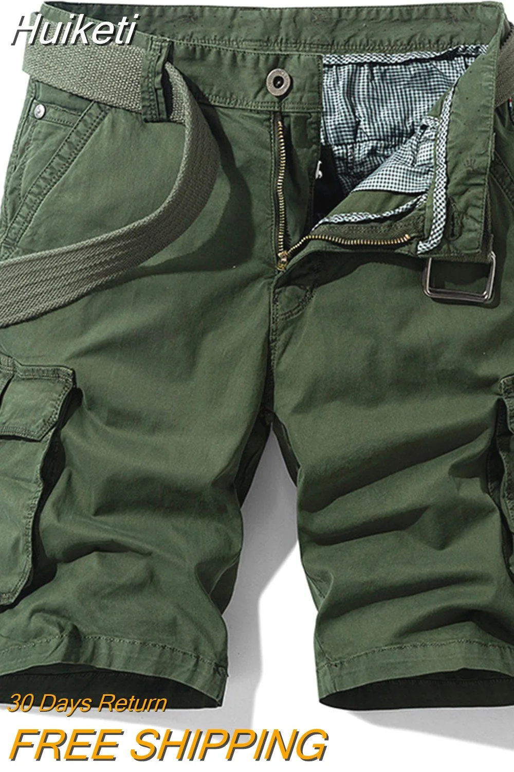 Huiketi Summer Cargo Short Men Fashion Casual Shorts Mens Military Cargo Pocket Pants Cotton Male Tactical Shorts No Belt Plus Size