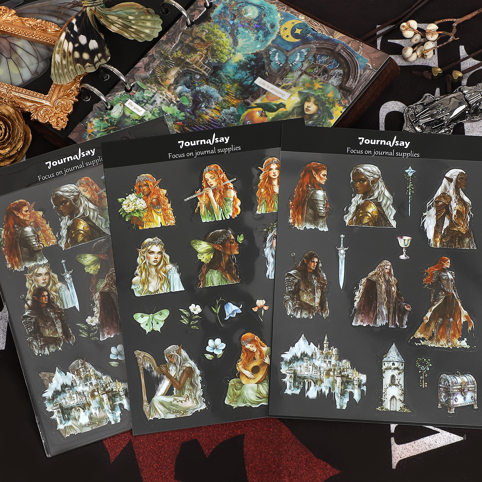 PET 스티커 - 2매 빈티지 꽃 요정 공주 캐릭터 풍경