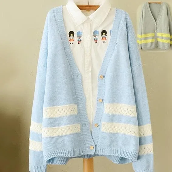Blue/Grey Long Sleeve Cardigan Sweater Coat SP153464