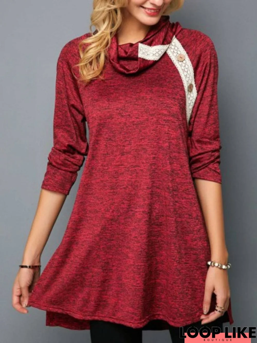 Long Sleeve Solid Cowl Neck Tunic Top