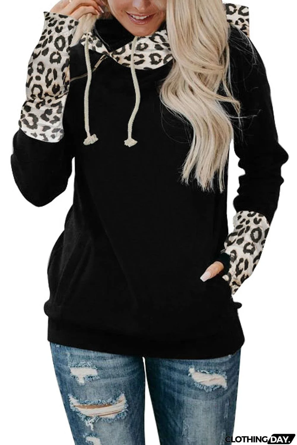 Plaid Double Hoods Thumb Hole Hoodie