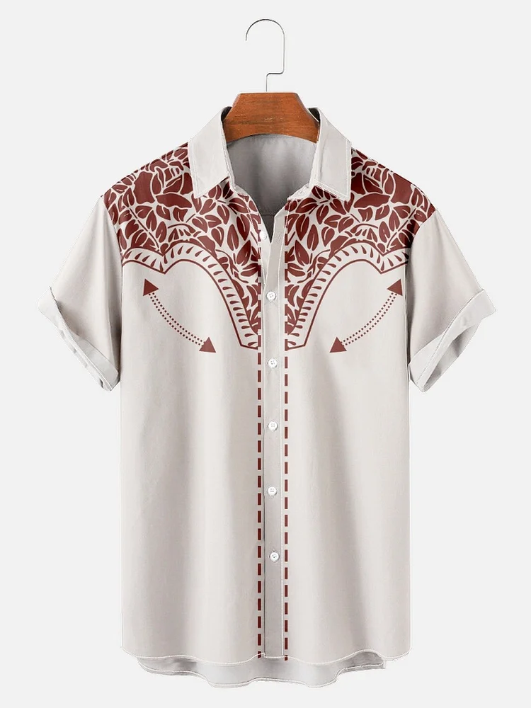Men's Simple Retro Nomad Western Denim Printed Casual Shirt