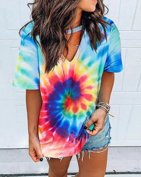 short sleeve tie dye print t shirt p129493