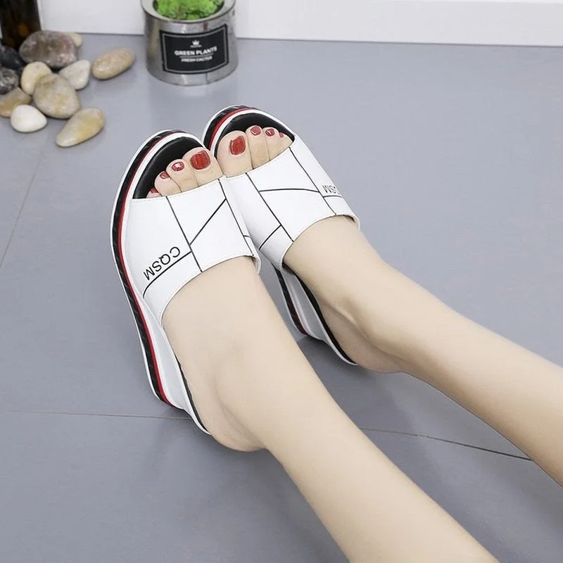 Comemore 2021 New Summer Slides Women's Wedges Slippers Slip-On Shoes Woman Peep Toe High Heels Platform Sandals Ladies Chinelos