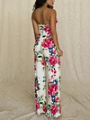 Floral Printed Lace-Up Vest Top+Wide Leg Pants Suits