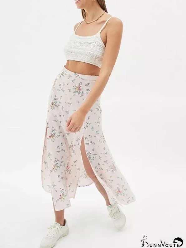 Floral Printed Casual A-Line Midi Summer Skirt