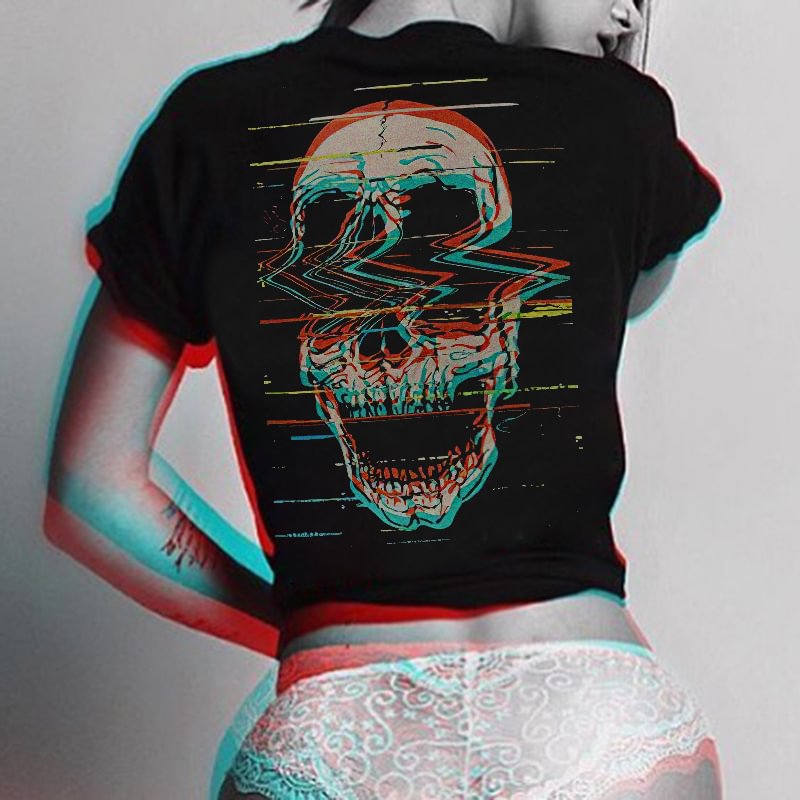 Strange skull print lady T-shirt designer