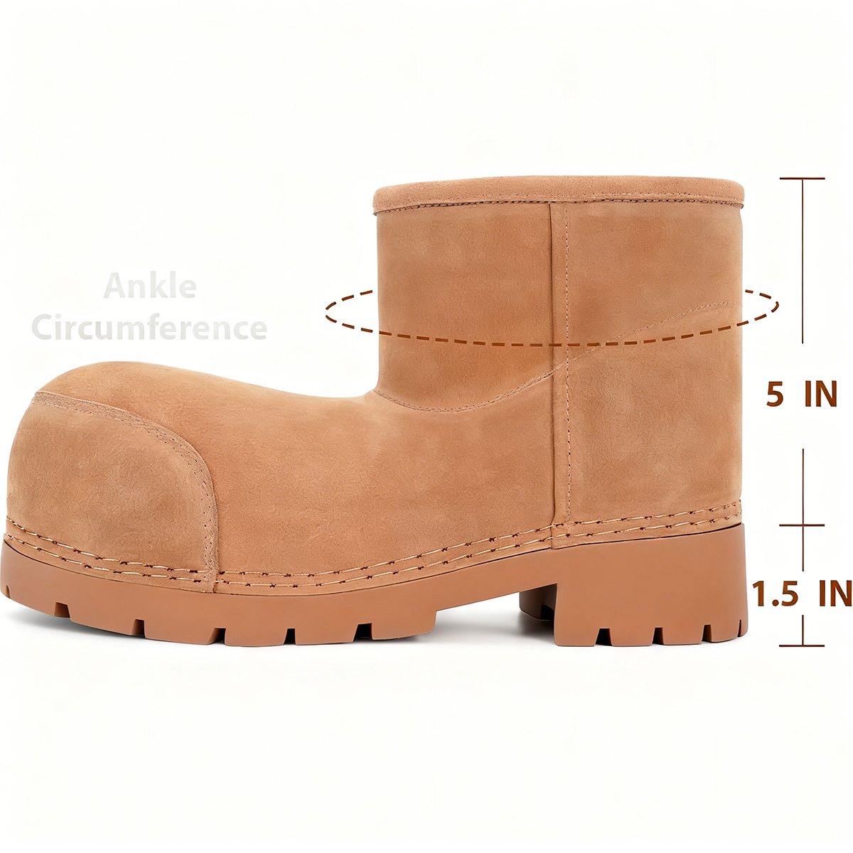 Faux Suede Platform Fuzzy Snow Boots Round Toe Hippy Winter Boots Slip On Knee High Chunky Heel Fur Boots-MERUMOTE