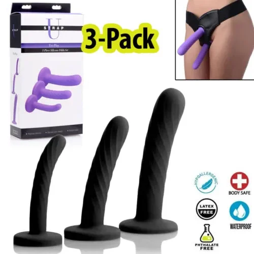 3-Piece Silicone Strap-On Dildo Suction-Cup Pegging Butt Plug Dong Anal Sex  Toys