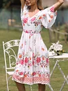 Floral-Print Flared Sleeves Midi Dress
