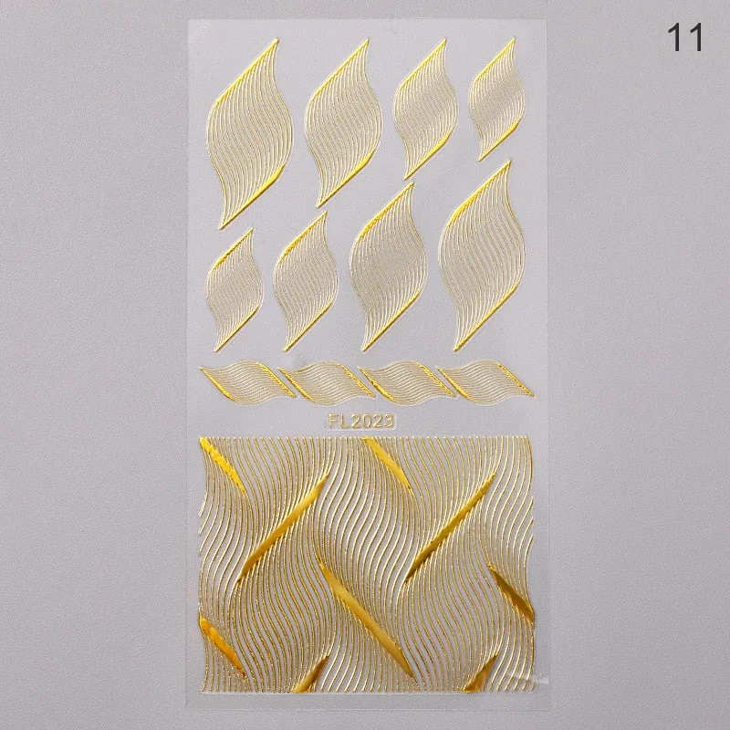 1PC Sliver Striping Tape 3D Nail Stickers Laser Geometry Lines Slider For Nails Gel Polish Decals For Manicures Decoration-Nail Inspo