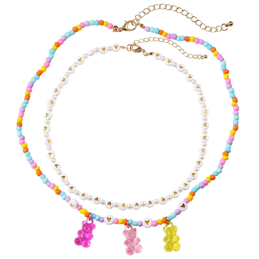 Dvacaman Boho Colorful 2pcs/set Beads Chain Necklace Trendy Ethnic Multi Layer Beaded Choker Necklace for Women Party Jewelry
