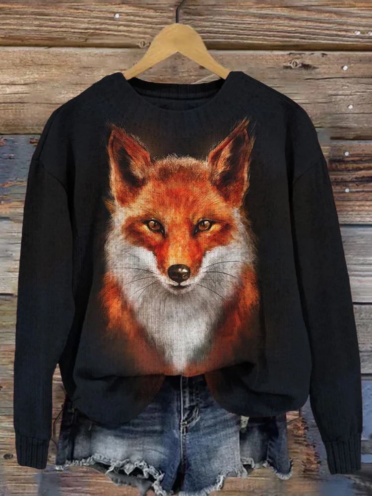 Beautiful Fox Art Graphic Comfy Knit Sweater