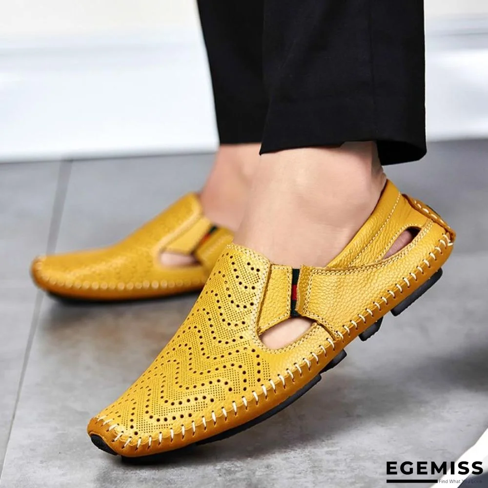 Men Leather Plus Size Sandals Casual Slip-on Summer Beach Shoes | EGEMISS