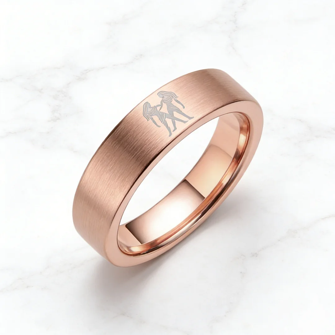 Men Women Flat Gemini Tungsten Carbide Rings Rose Gold Couple Wedding Bands Top Comfort Fit 4MM 6MM 8MM Width