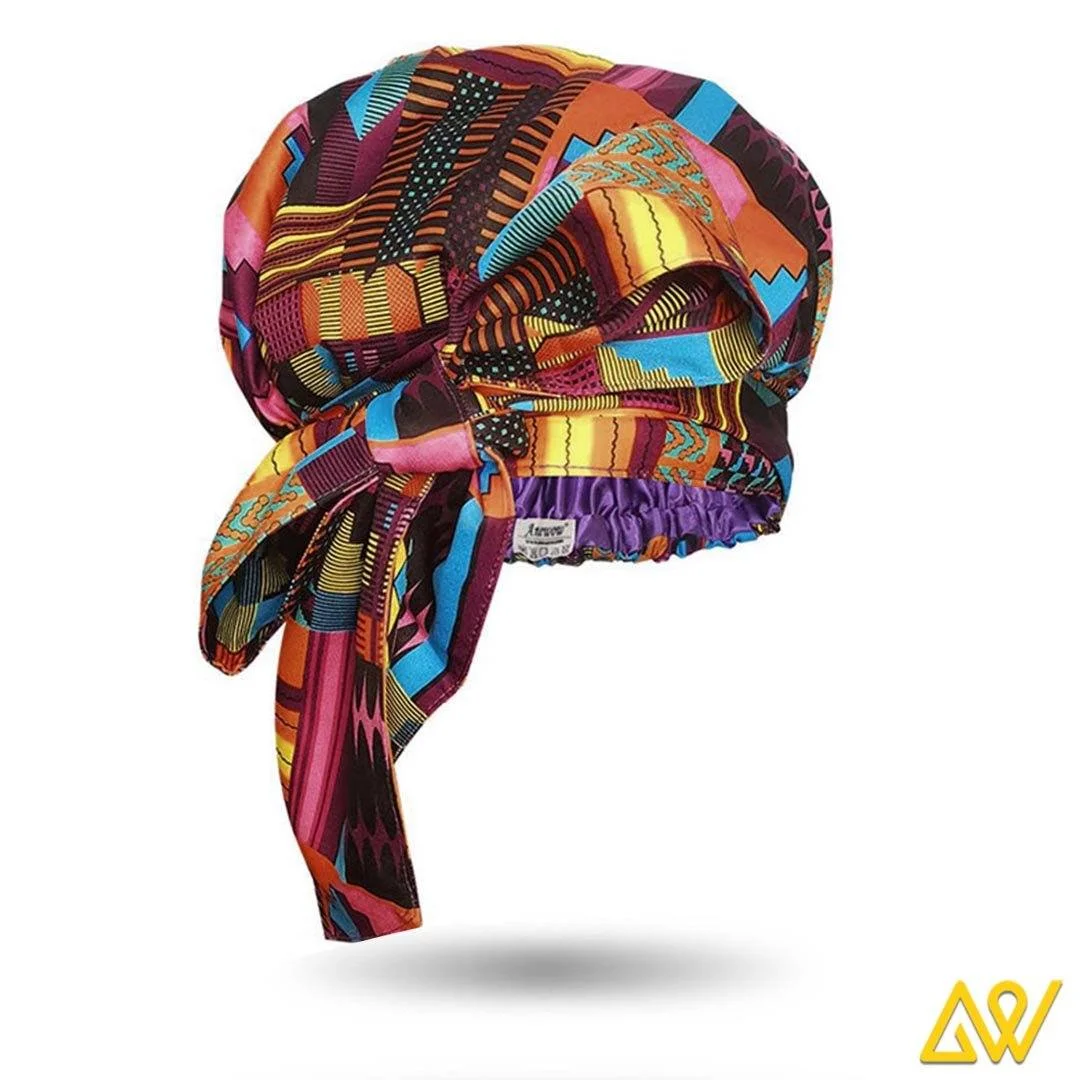 Brown African Print Patchwork Satin-Lined Bucket Hat, Headwraps