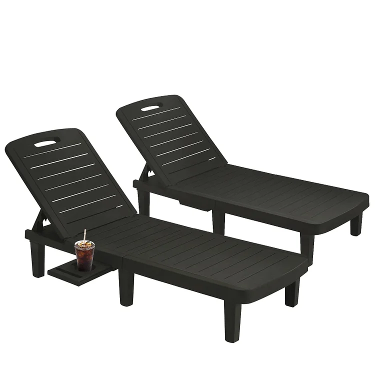 Amopatio Oversized Outdoor Chairse Lounge Chair Set of 2, 5-Level Adjustment Backrest, Extra Widen Chaise with Cup Holder Easy Assembly for Pool Beach Garden