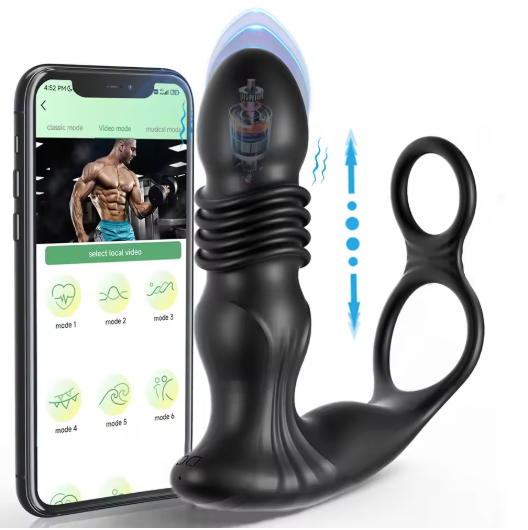 pearlsvibe -  App Control Thrusting Prostate Massager Anal Plug Vibrator Penis Ring Sex Toys For Men