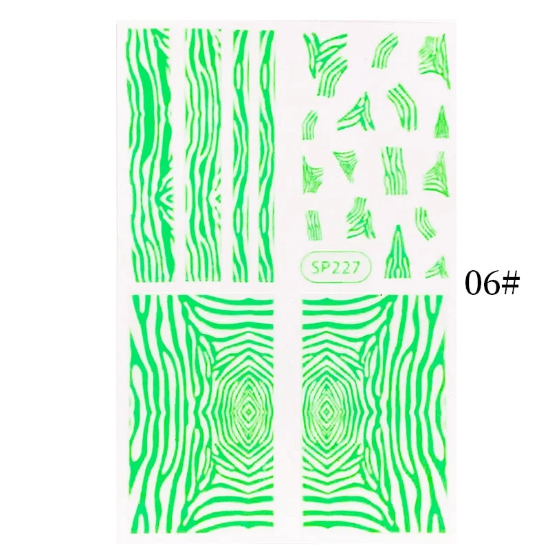 1PC Zebra Serpentine 3D Nail Stickers Fluorescence Green Leopard Prints Sliders Animal Skins Nail Art Decoration For Manicures