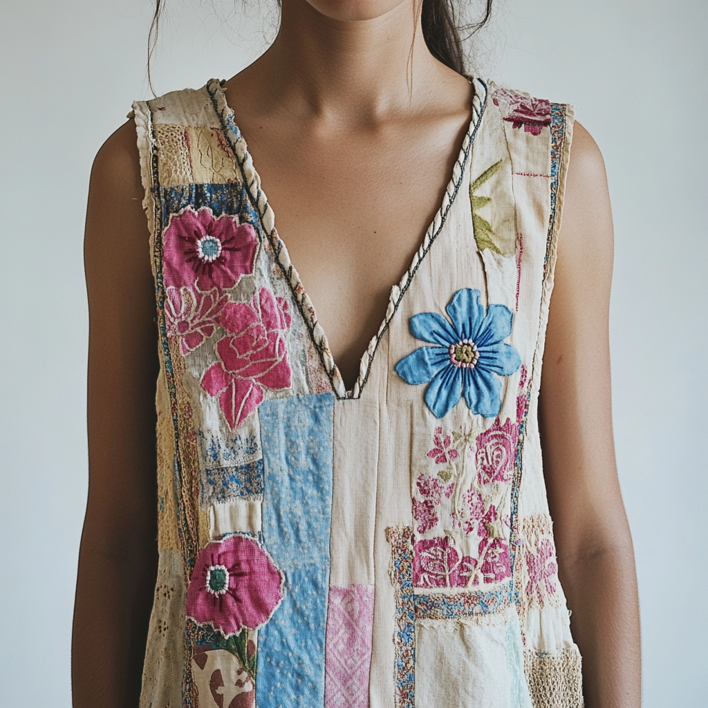 Women's Vintage Floral Patch Art Print Tank Top