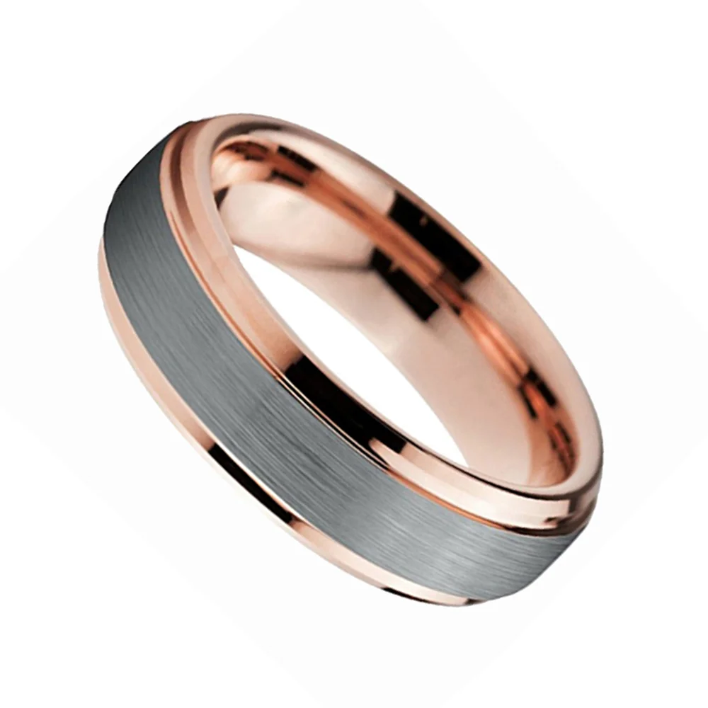 6MM 8MM Two Tone Brushed Tungsten Wedding Bands Rose Gold Step Edge