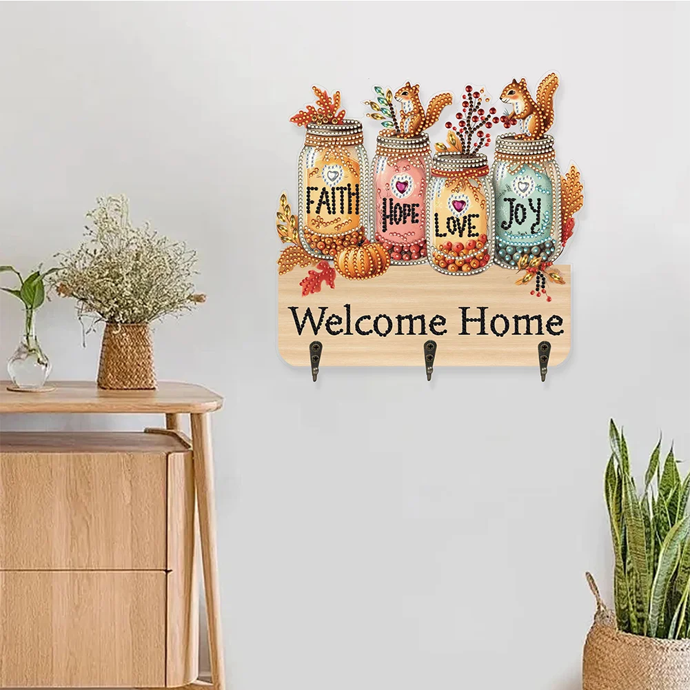 DIY Wooden Vase Diamond Art Hanging Hook Rail Diamond Painting Art Craft Wall Hooks