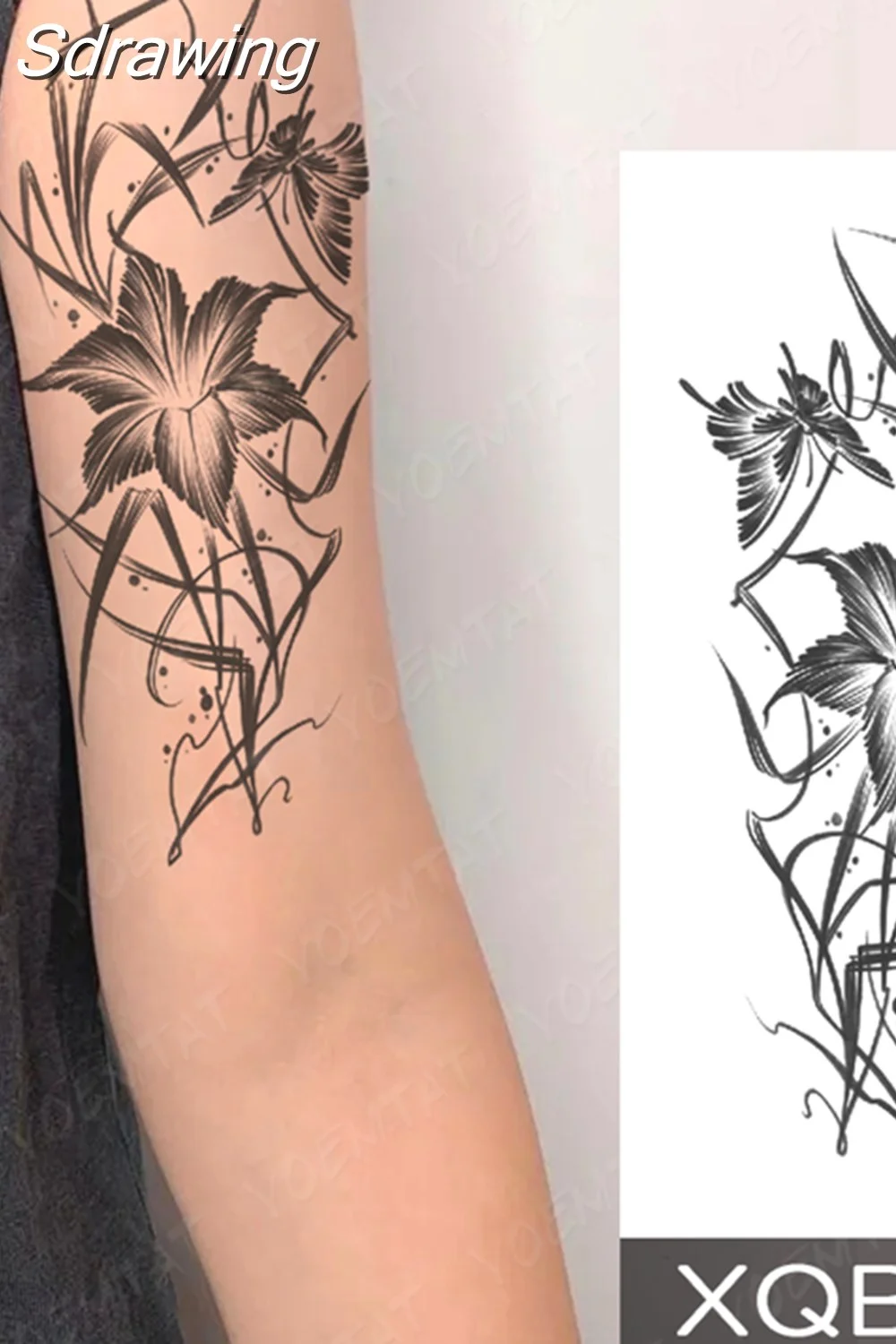 Sdrawing Temporary Tattoo Sticker Butterfly Flower Totem Flash Tatto Y2k Style Body Art Arm Leg Waist Fake Tatoo Men Women