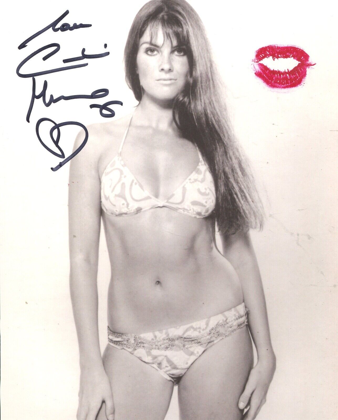 Caroline Munro signed & lipstick kissed sexy bikini Photo Poster painting UACC DEALER SIGNING