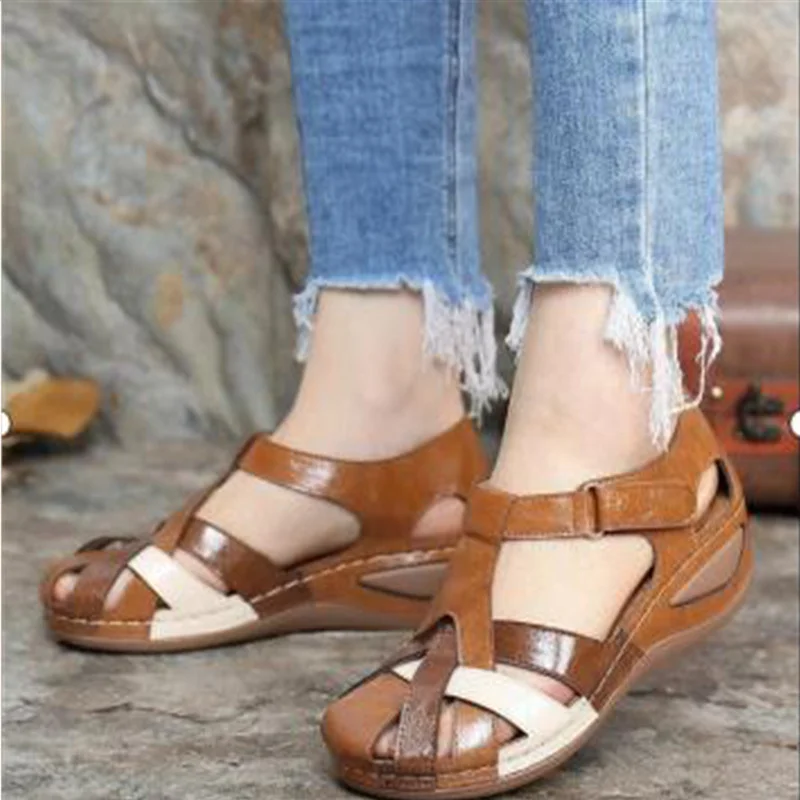 Yyvonne Women's Shoes 2025 Summer New Retro Round Head Slope With Ladies Roman Shoes Cross Buckle Women's Sandals