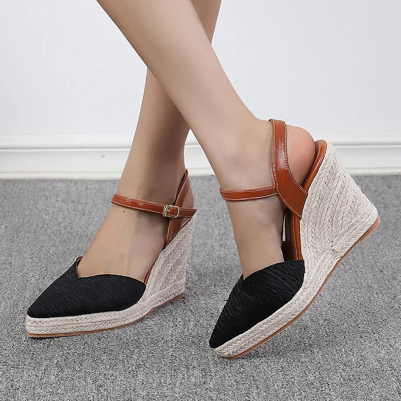 Wongn Wongn Wedge Platform High Heel Women's Shoes Baotou Drag Sandals With Straw Hemp Rope Bottom