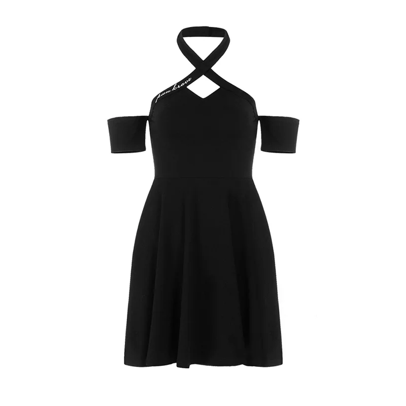 Off-shoulder Audrey Hepburn-style little black dress