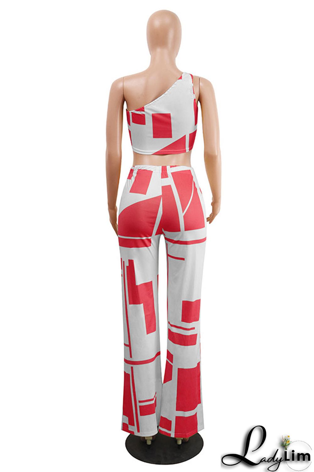 Black Sexy Casual Print Vests Pants One Shoulder Sleeveless Two Pieces