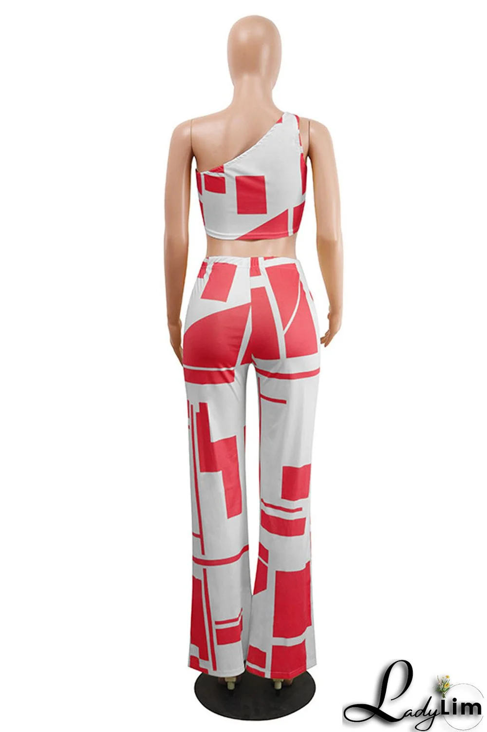 Black Sexy Casual Print Vests Pants One Shoulder Sleeveless Two Pieces