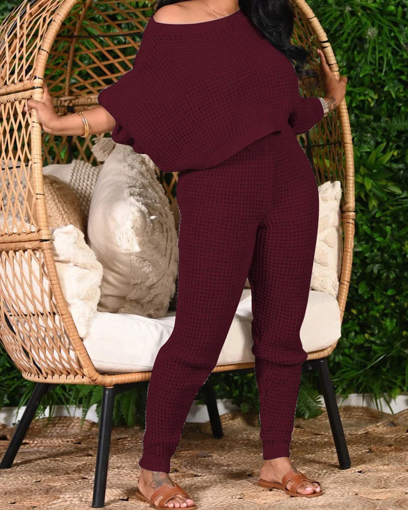 Two-piece Solid Color Bat Sleeve Sweater