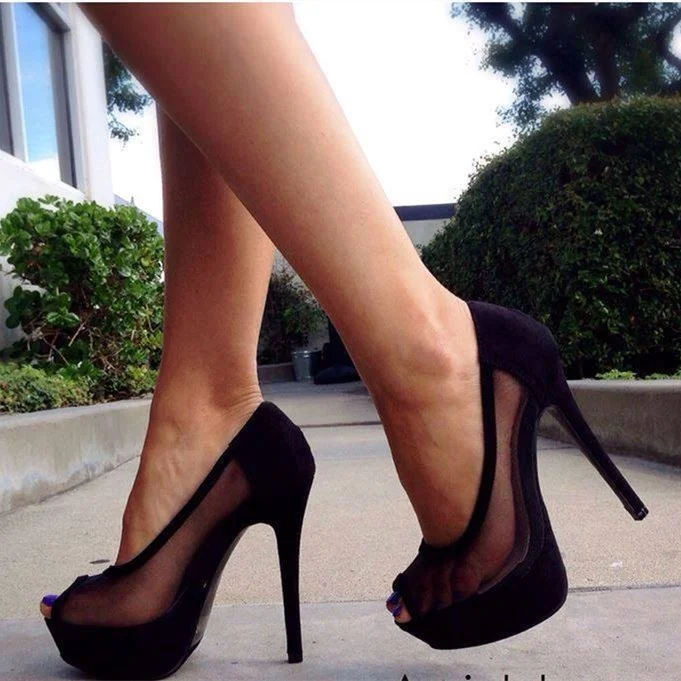 Escarpins noirs à talons aiguilles en maille Flusfy