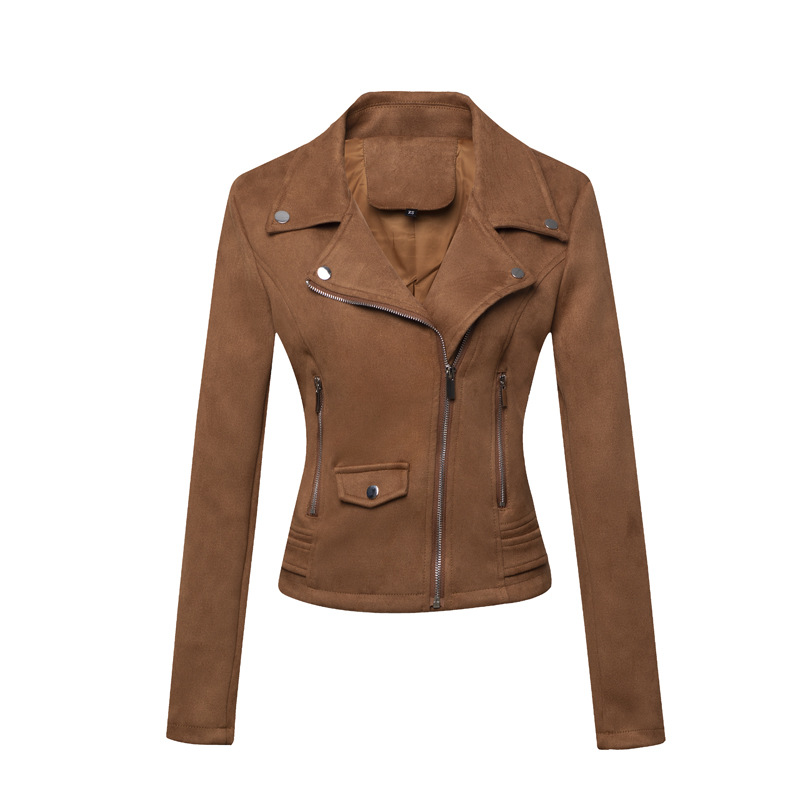 MERUMOTE Women's Short Leather Jacket Slim Suede Leather Coat-MERUMOTE