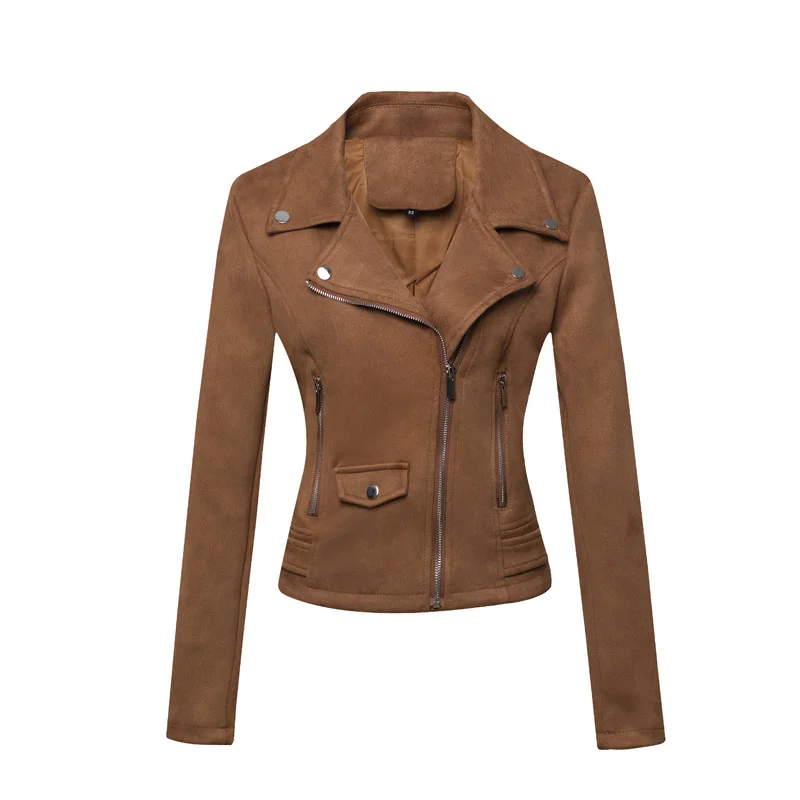 ZZheels Women's Short Leather Jacket Slim Suede Leather Coat