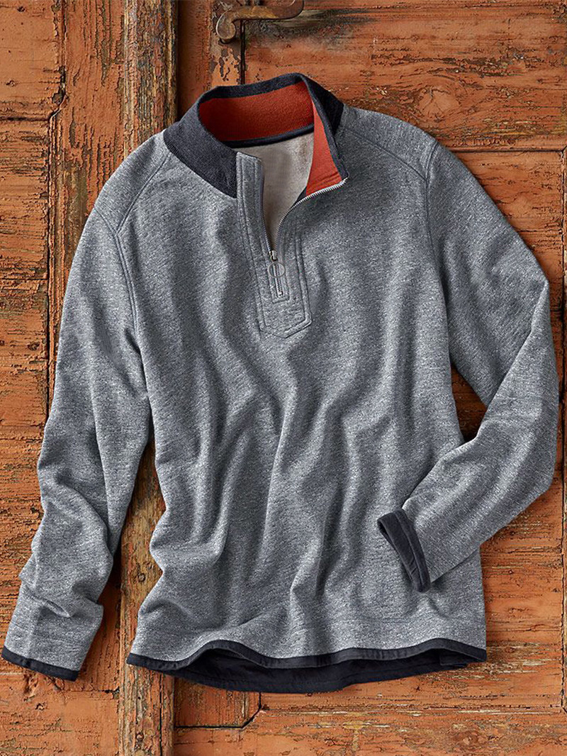 Autumn and winter men's simple quarter one zipper pullover